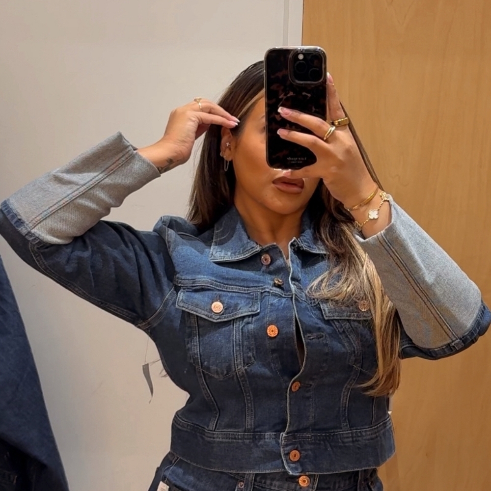 Gap Pin-Cuff Crop Icon Bkue Denim Jacket Size Medium NWT $118